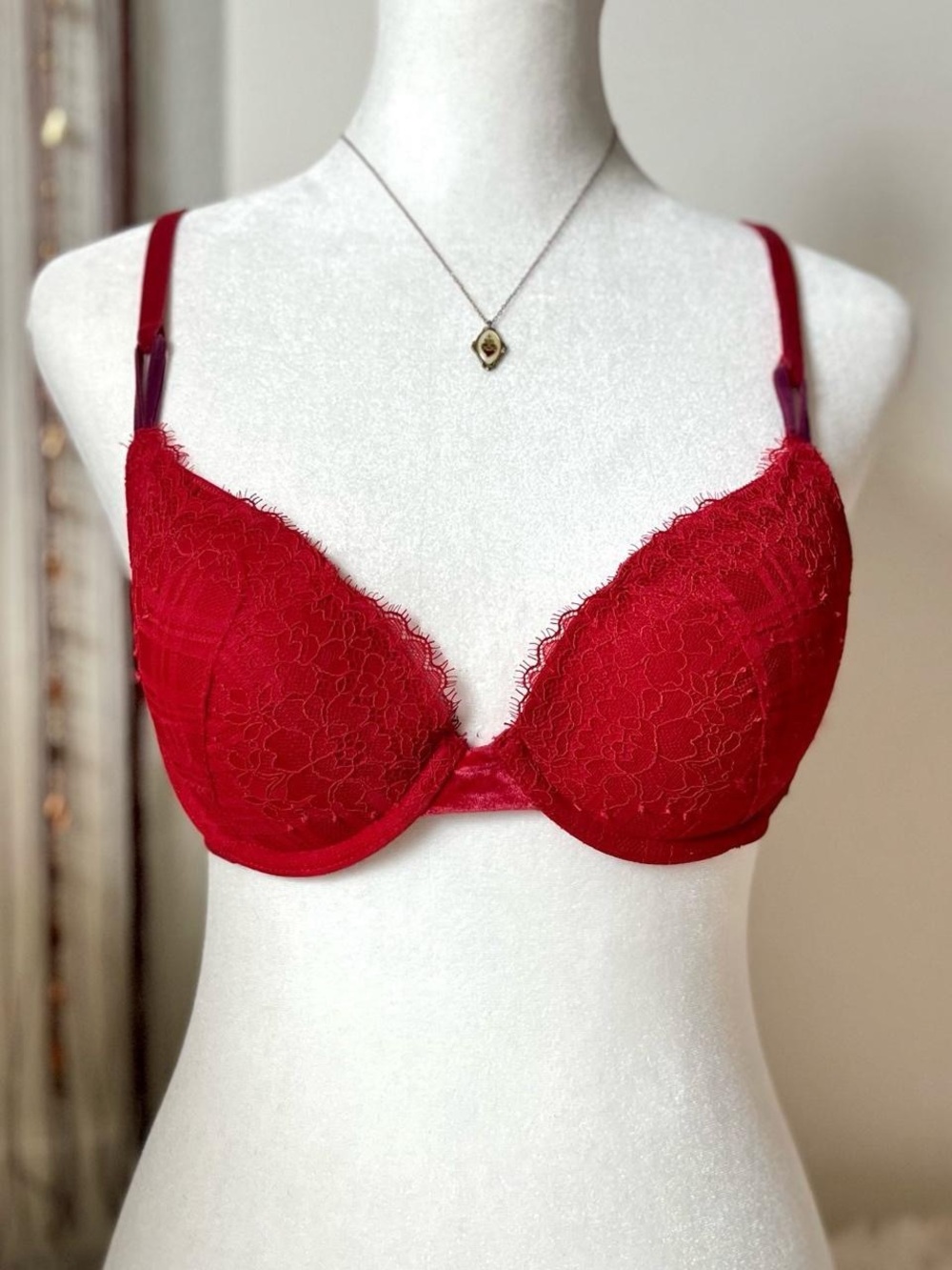 victorias secret red lace double demi bra